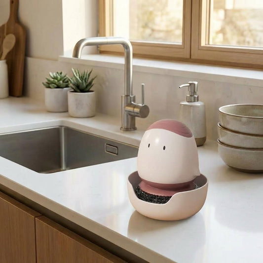 Cepillo para ollas con esponja de alambre y dispensador de jabón. Limpiador de acero inoxidable para grasa incrustada y parrillas