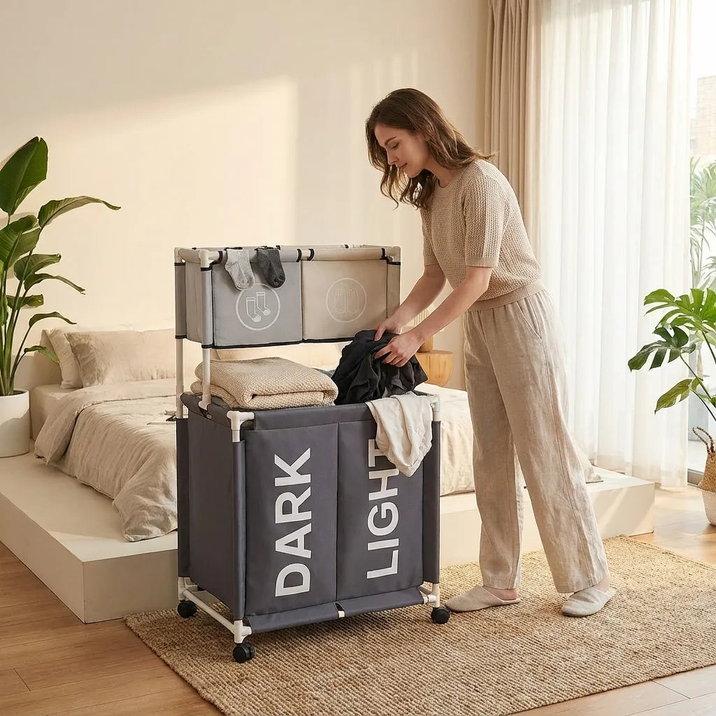 Cesta Casificador de Ropa de 2 Niveles