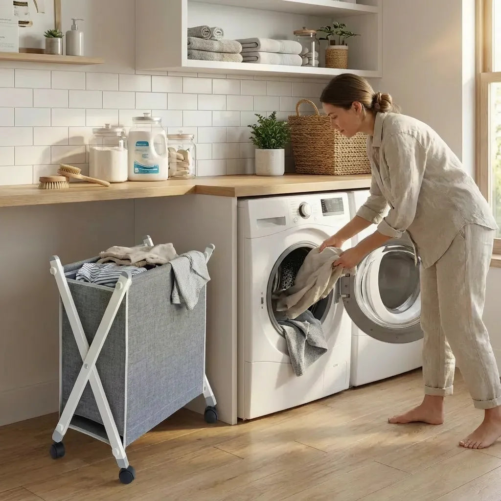 Cesto de Ropa Plegable con Ruedas