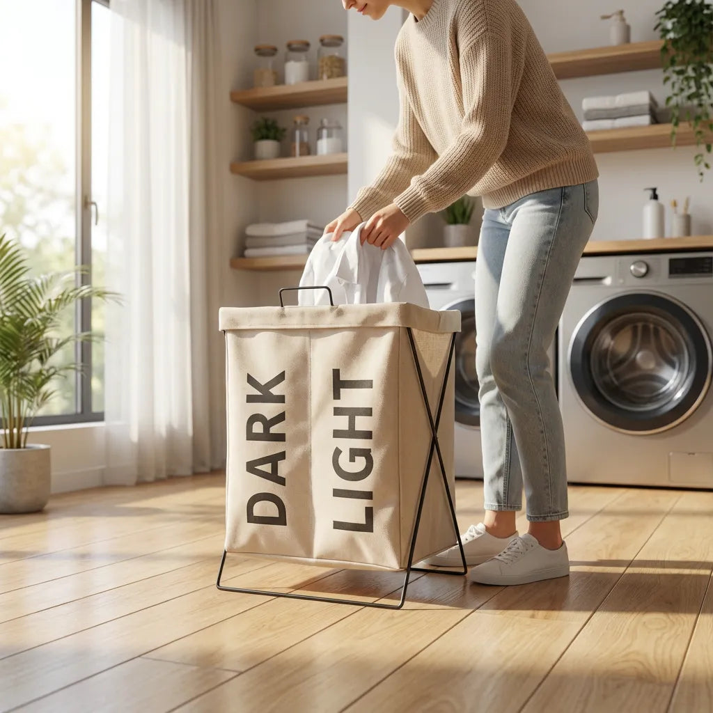 Cesto para Ropa Sucia Plegable de dos Compartimentos