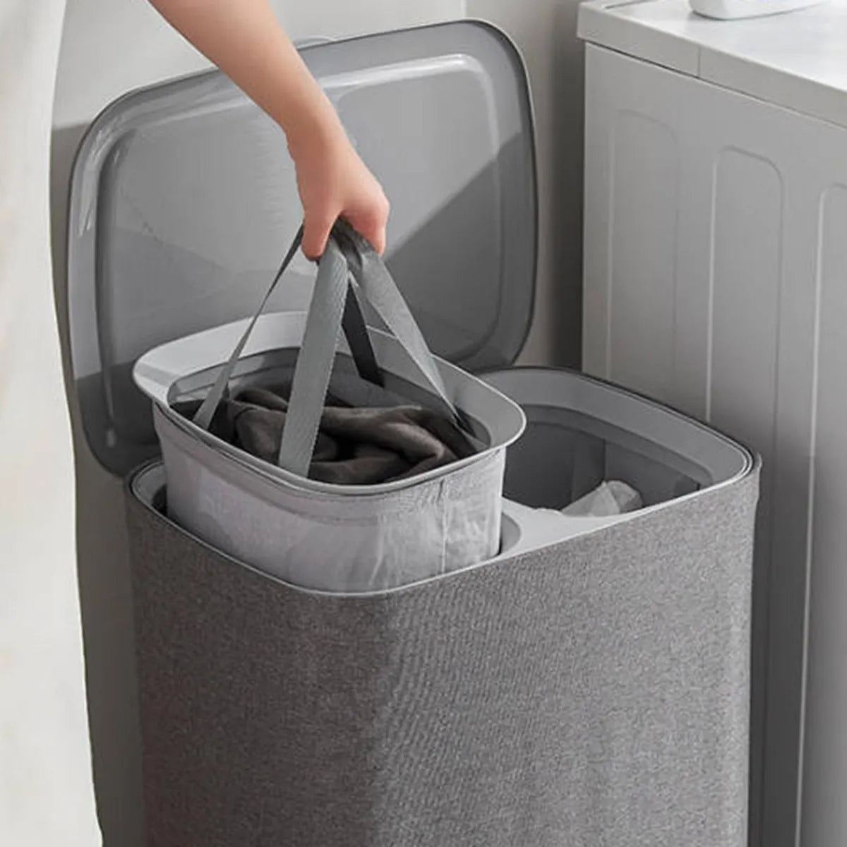 Cesta de Lavanderia de Doble Sección 90L