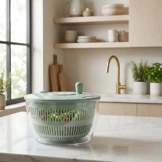 Escurridor giratorio de frutas y verduras color menta. Centrifugadora manual para secar alimentos antes de refrigerar