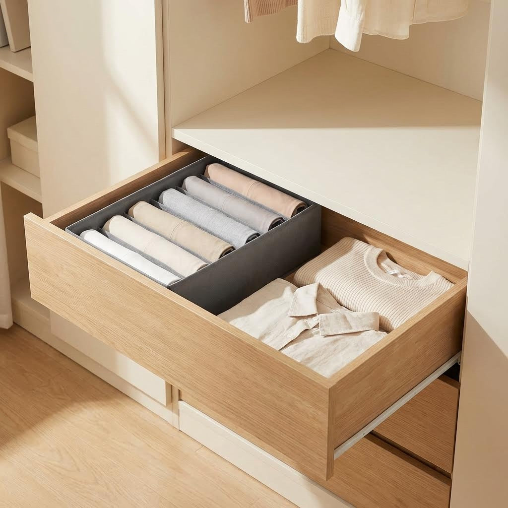 Organizador de pantalones para armario con compartimentos. Caja de almacenamiento con divisiones para jeans y leggings en cajones