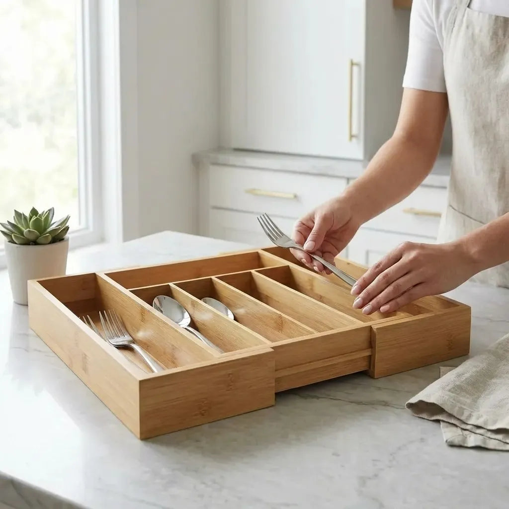 Organizador de Cajones Extensible de Bambú