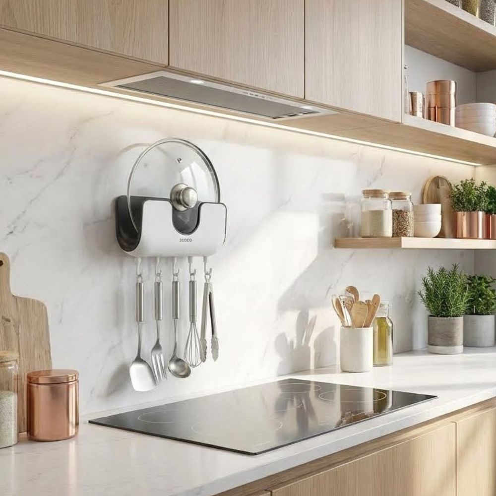soporte adhesivo para tapas de ollas de pared. Organizador de cocina sin taladros para puertas de armarios y gabinetes.