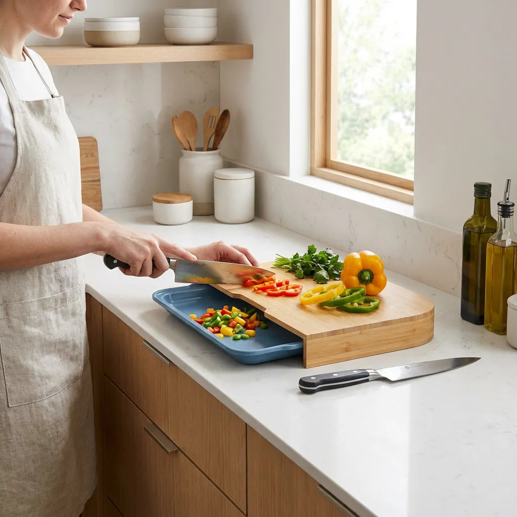 Tabla de Cortar de Bambú con Bandeja