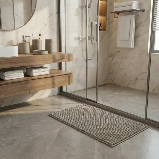 Tapete de baño absorbente de chenilla gris. Alfombra de salida de ducha de microfibra gruesa y suave